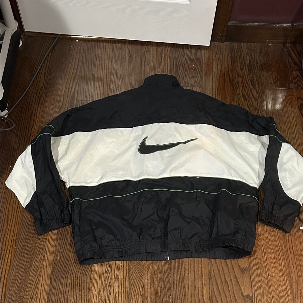 Vtg 90s Y2K Nike black n white colorblock big swoosh logo windbreaker jacket xl